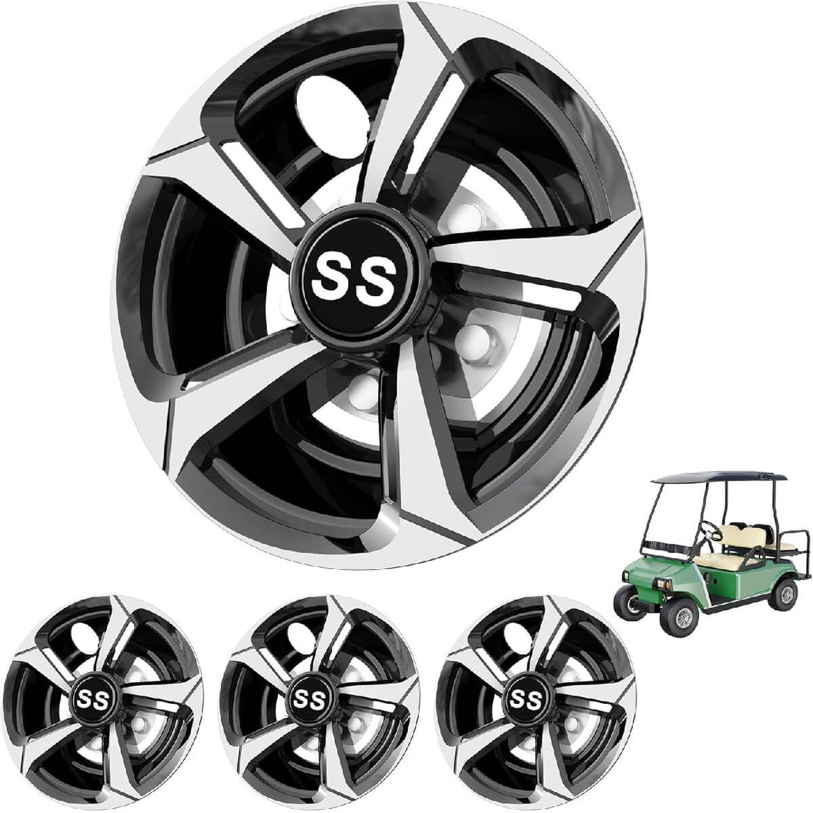 Golf Cart SS Hub Caps for Yamaha, EZGO, Club Car, 8-Inch Snap-On Installati