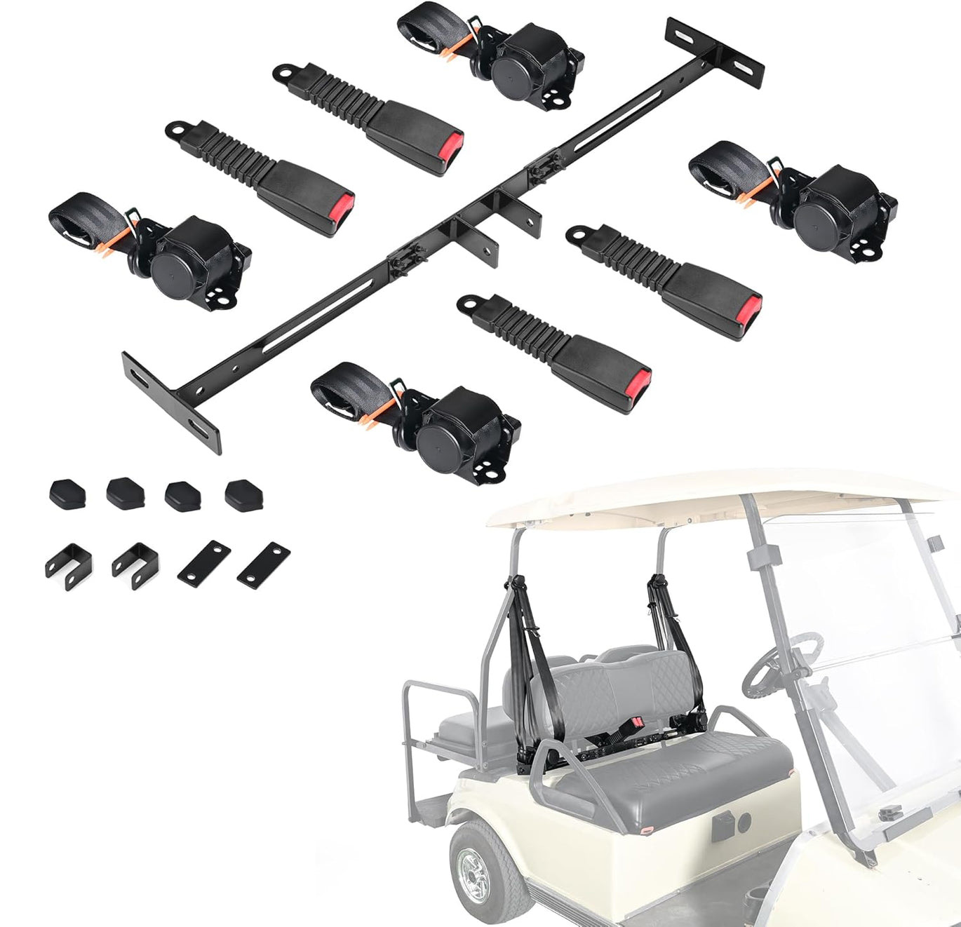 3 Point Golf Cart Seat Belt Bracket Kit for EZGO TXT, Club Car DS Precedent