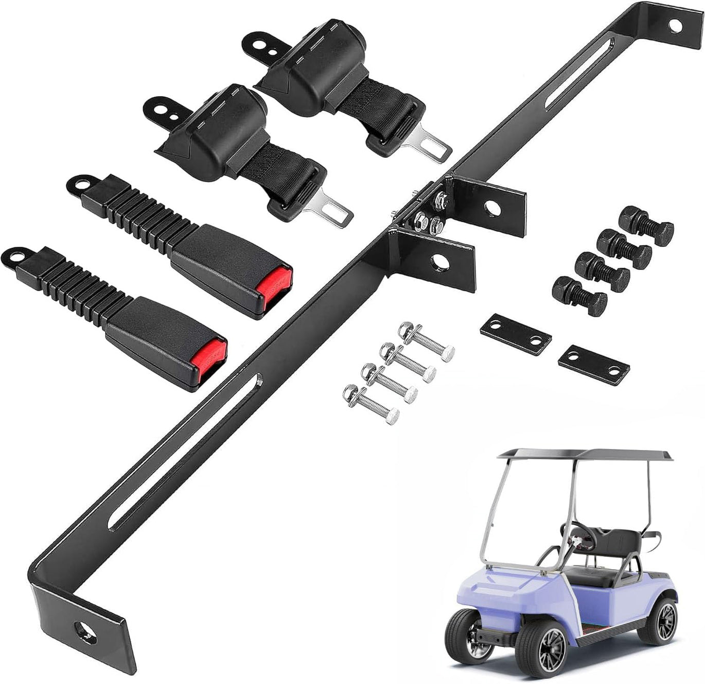 Universal 2 Passenger Golf Cart Seat Belt Bracket Kit for Yamaha, EZGO, Clu