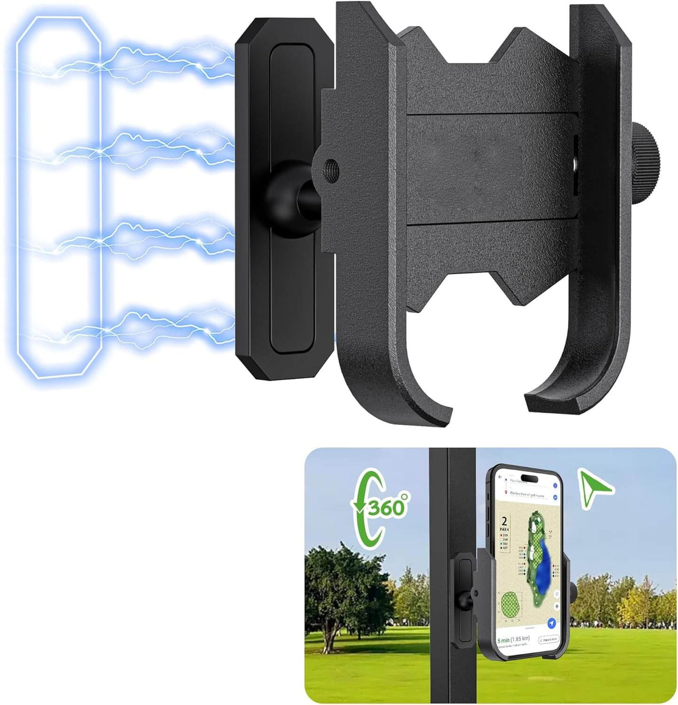 Magnetic Golf Cart Phone Holder - Upgraded Aluminum Alloy Mount | With N52 