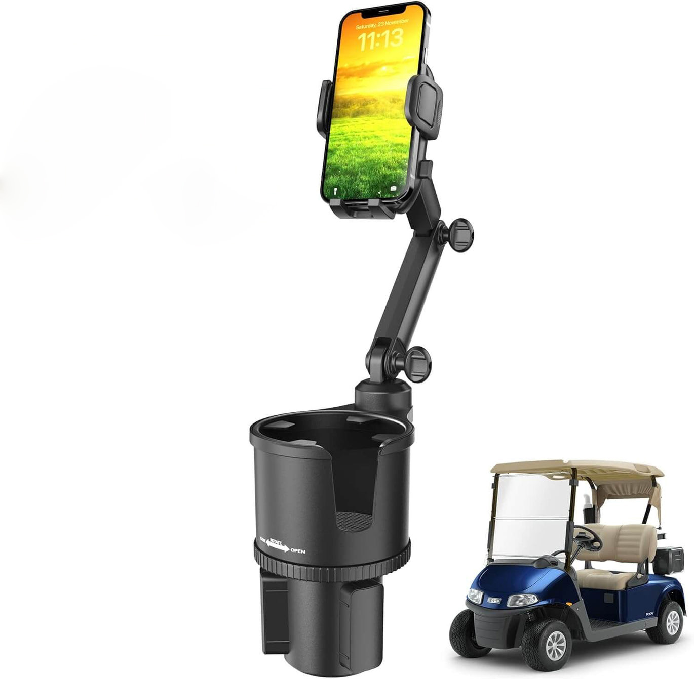 Updated ABS Golf Cart Cup Holder with Mobile Phone Holder Mount Compatible 